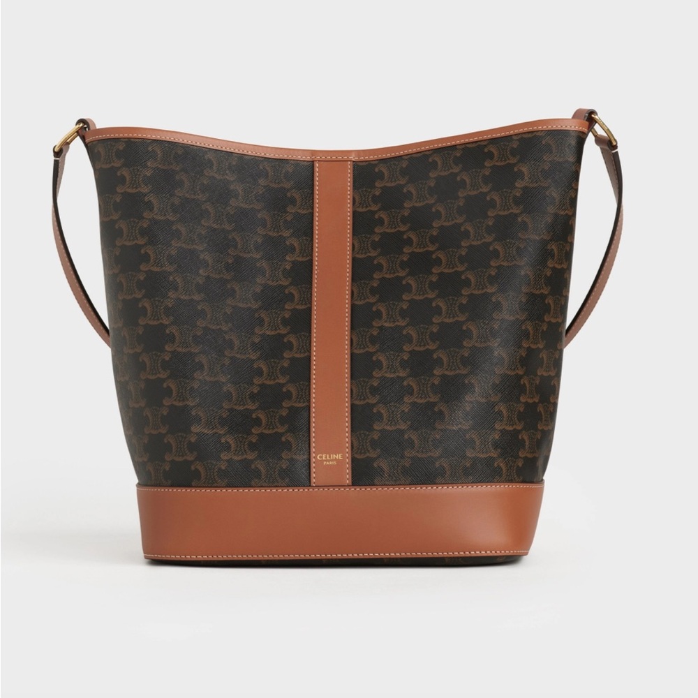 CELINE MEDIUM BUCKET IN TRIOMPHE CANVAS AND CALFSKIN